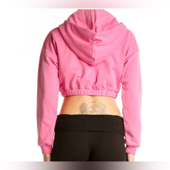 72. NAKED WARDROBE Pink Cropped Hoodie Sweatshirt - Picture 2 of 2